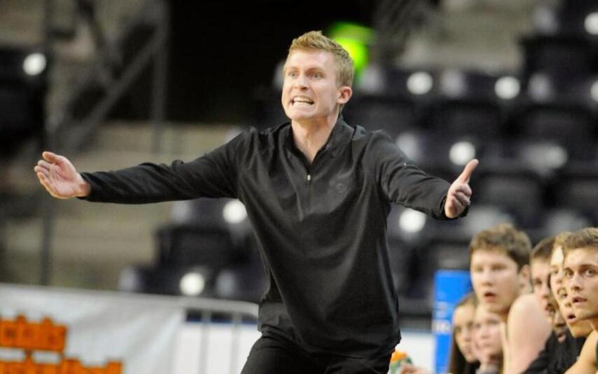 Then-Peninsula coach Jake Jackson pleads his case during a game at Showare Center in Kent on Dec. 19, 2015. Jackson recently accepted the head coaching job at Sumner High School.