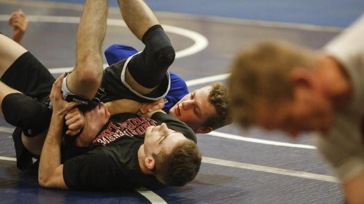 Cascade Christian High’s Sean Hussey, center, wrestles at practice last week. Entering his final season, Hussey is the No. 4-ranked Class 1A wrestler in the 152-pound bracket, and over the past two weekends, he has taken home a tournament championship at the Wilfong Classic (Dec. 10) and finished in second at the Nathan Hale Tournament (Dec. 17).