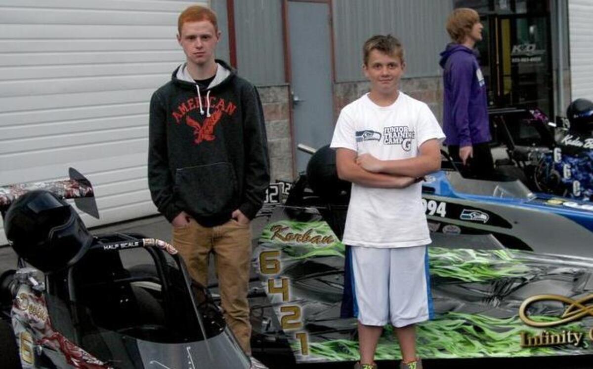 
Devin Lewis, left, and brother Korban represent are two of the five local junior drag racers from Sumner. Seeing Devin’s success on the track has helped drive Korban to racing himself.
