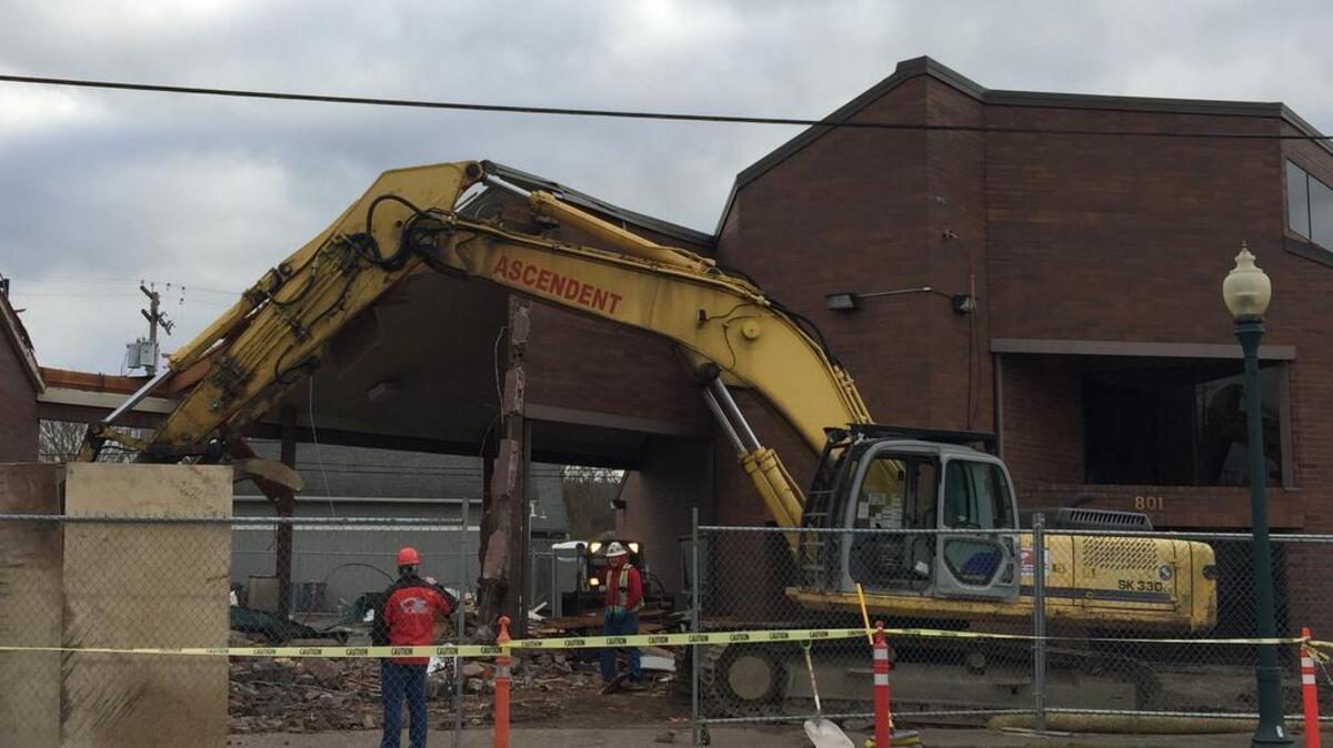 Pivetta Brothers Construction begun demolition on a former Union Bank in Sumner on Jan. 31.