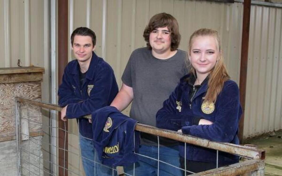 Sumner High School Future Farmers of America members Colton Debord, Carson Dumas and Emily Pries, from left, were part of a group which raised hogs that took home several ribbons at the Northwest Junior Livestock Show at the Washington State Spring Fair.