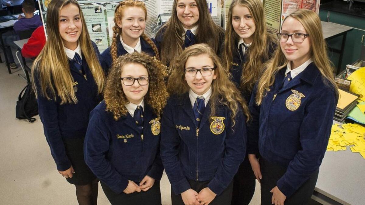 Isabella Vacca, back row from left, Hannah Guillien, Hannah Giddings, Isabella Anderson, along with Alyssa Oman, front row from left, Krendra Knowles and Savannah Cheney, are all part of Sumner’s Future Farmers of America that participated in the national convention.