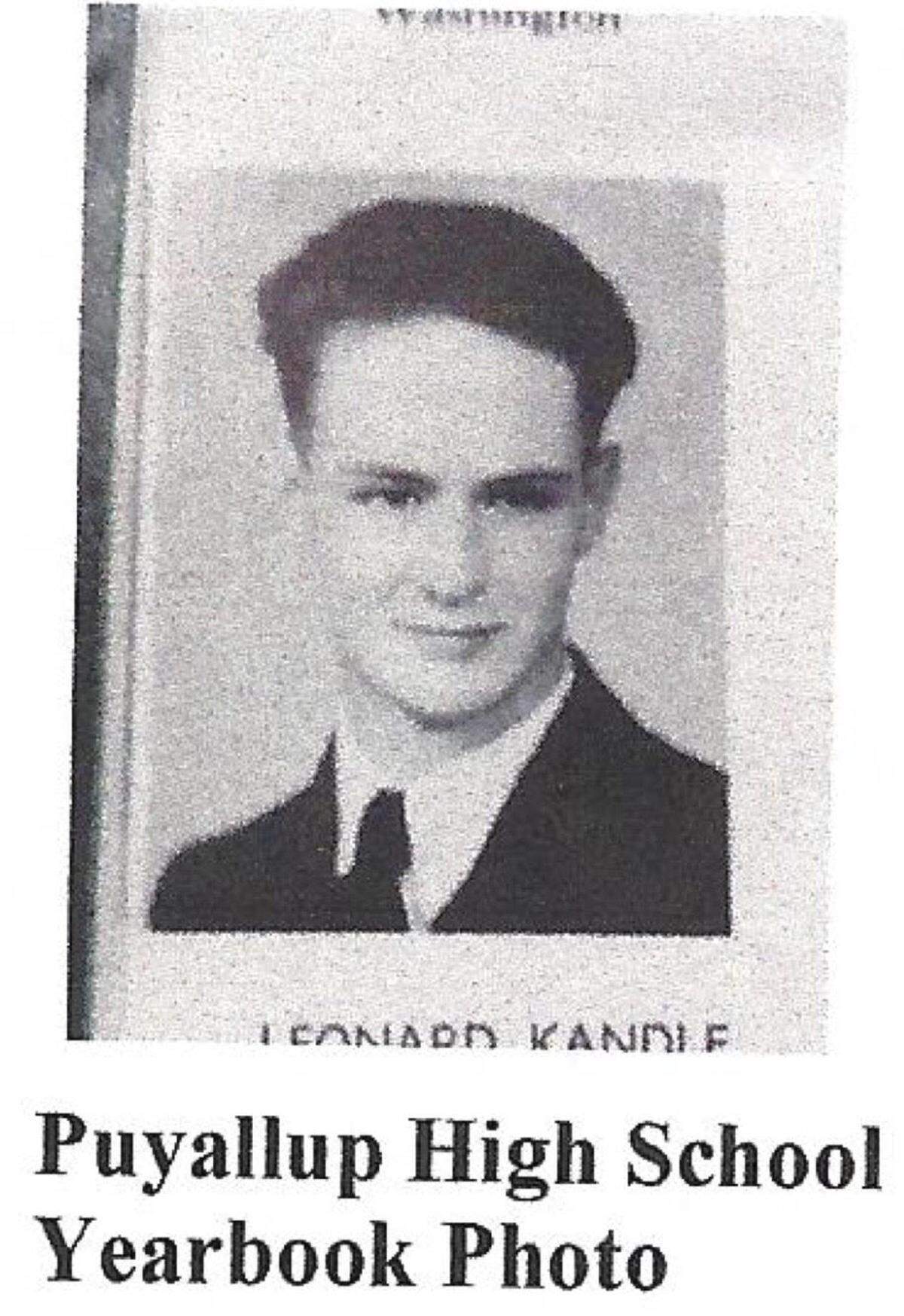 A photo from a Puyallup High School yearbook shows Victor Leonard Kandle before he joined the army. Kandle is being honored with a monument on the PHS campus.