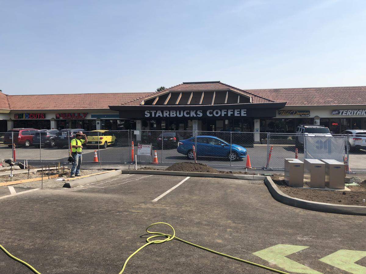 Construction is wrapping up at a new Starbucks location across the parking lot from a 20-years-old Starbucks, which is relocating. The new location will include a drive-thru.