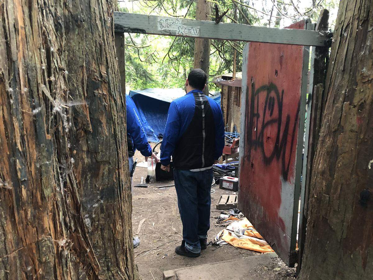 Comprehensive Life Resources Outreach Team visited a homeless encampment on June 22, 2018 near the Foothills Trail in Puyallup.