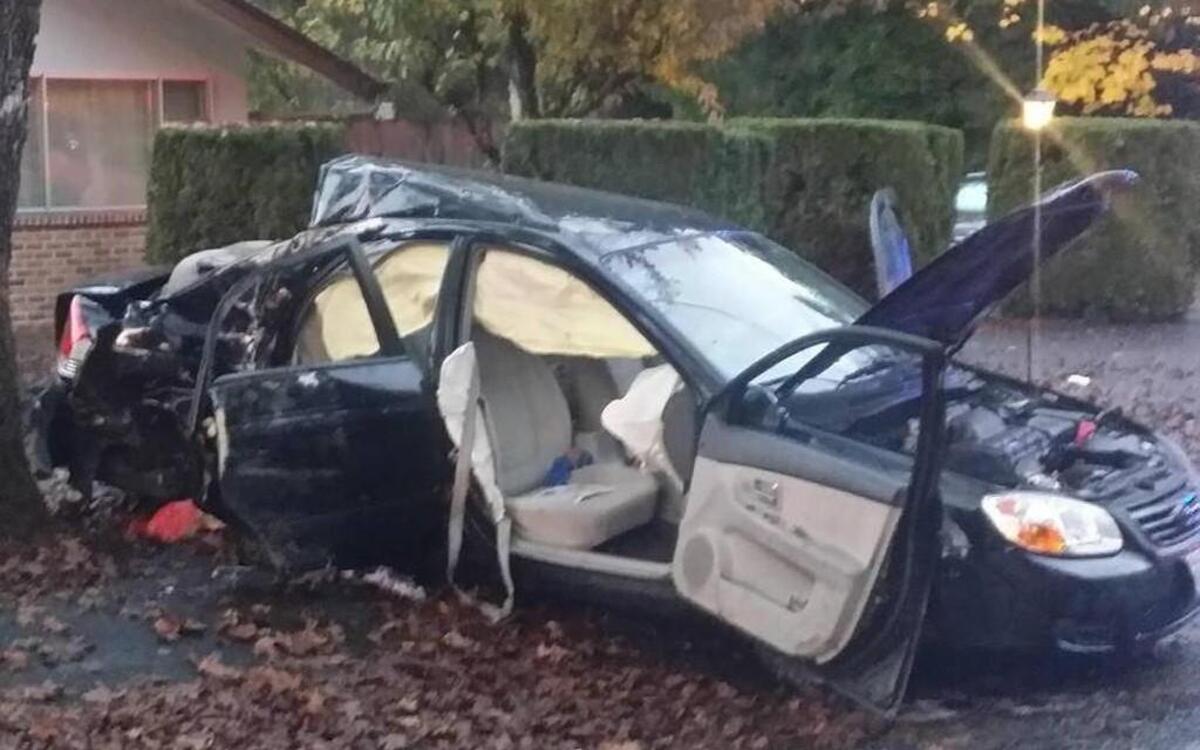 Pierce County prosecutors contend a 14-year-old boy was driving this car when it crashed in Lakewood on Monday, killing a 10-year-old passenger.