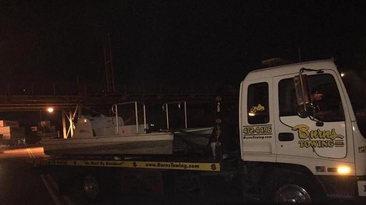 A boat twice stolen from a Gig Harbor paddling team was towed Tuesday night from where it was recovered beneath a Puyallup River bridge.