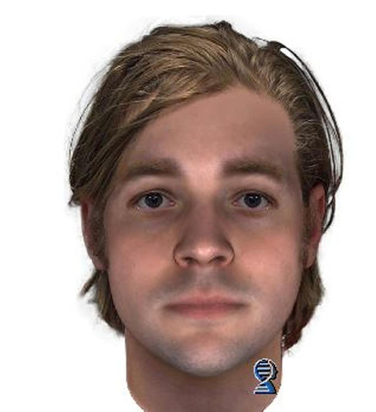 This image is a computer-generated image, based on DNA, of the man who killed Michella Welch in 1986. It may not look like the actual killer, but is a composite of average features for males with genetic similarities.