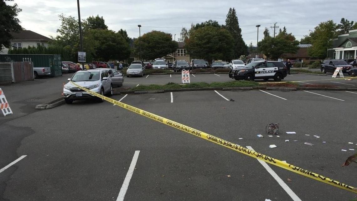 Puyallup police investigate the scene where a worker at a mental health clinic was run down by a patient in September 2015. Autumn Cornyn of Fife was charged with assault but later found not guilty by reason of insanity in Pierce County Superior Court.
