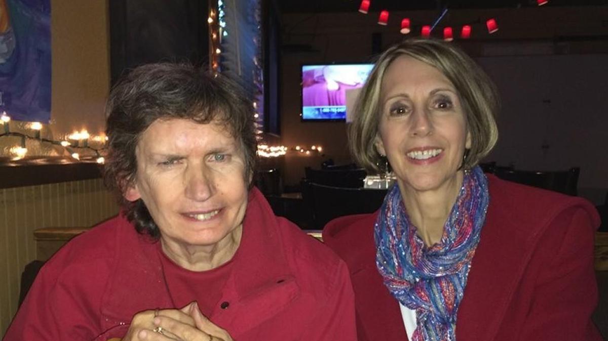 Maryann Stallone, left, and sister Cathy McIvor smile for a photo while out to eat in late 2016. Stallone is autistic and has the mental capacity of an 8-year-old. The women sued the state, alleging it failed to protect Stallone from being raped by a worker at the Department of Social and Health Services facility where she lives. Stallone’s family chose to publicize her name and photo.