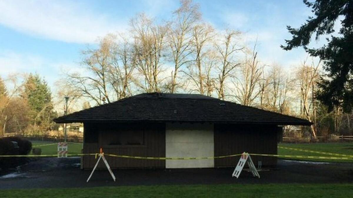 A building at Puyallup’s DeCoursey Park was damaged by fire on Jan. 5. Police are looking for an arsonist.