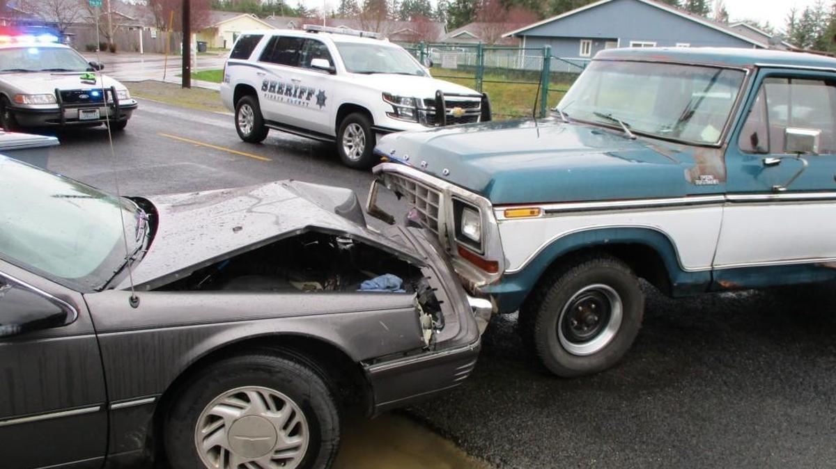 Police said a man suspected of domestic violence was ramming his own truck with his ex-wife’s car when they arrived on the scene on Thursday morning.