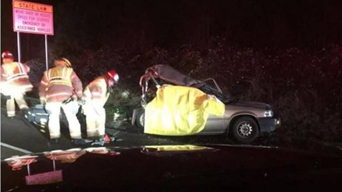 Two Puyallup women died after their car, shown here, was rear-ended after it broke down on Interstate 5 in Federal Way last week.