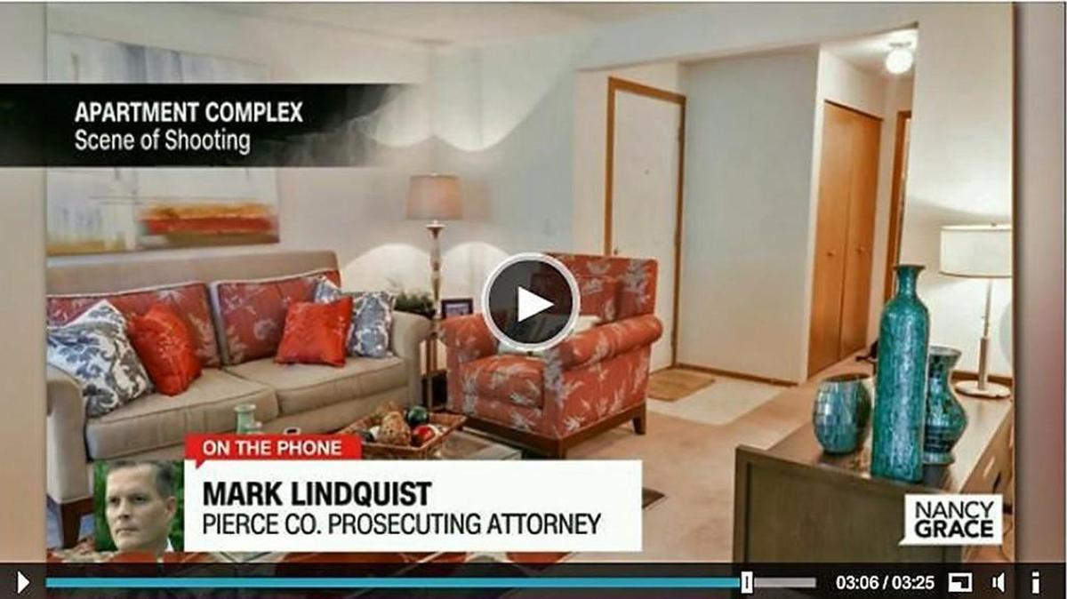 Frame grab from a Nancy Grace show showing Pierce County Prosecutor Mark Lindquist on the show.