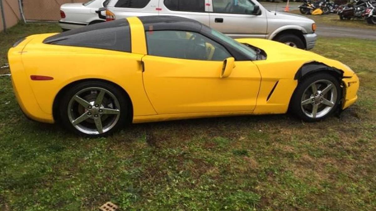 This Chevrolet Corvette was involved in a hit-and-run crash Sunday night in King County that left a motorcyclist with two broken legs, according to the Washington State Patrol.
