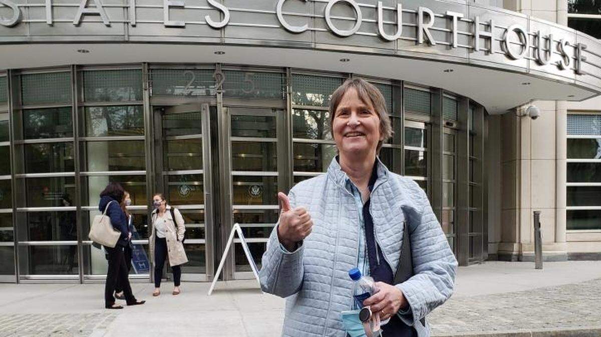 Susan Dones outside a New York courthouse where she testified against NXIVM founder, Keith Raniere. Courtesy of Susan Dones.