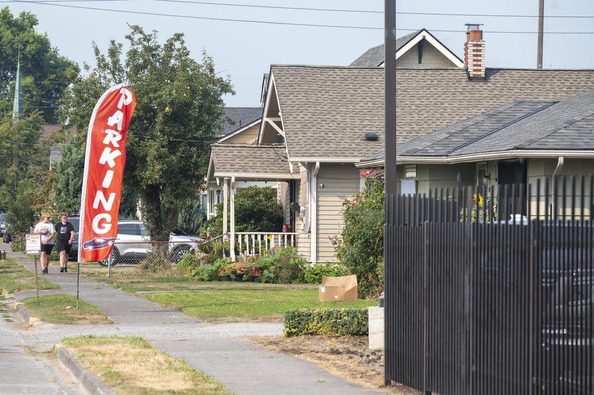 Land owned by the Washington State Fair Event Center outside of the fairgrounds is visible from 9th Avenue Southwest on Thursday, Sept. 4, 2025, in Puyallup, Wash.