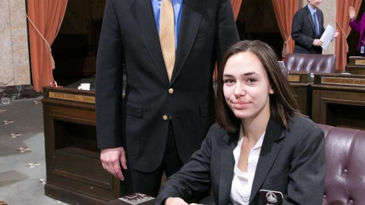 Rep. Pat Sullivan with Page Julia Williams, Feb. 11.