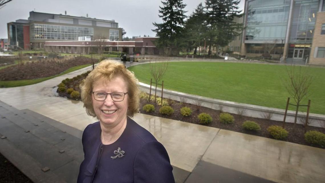 Dr. Sheila Ruhland, president of Tacoma Community College on campus .