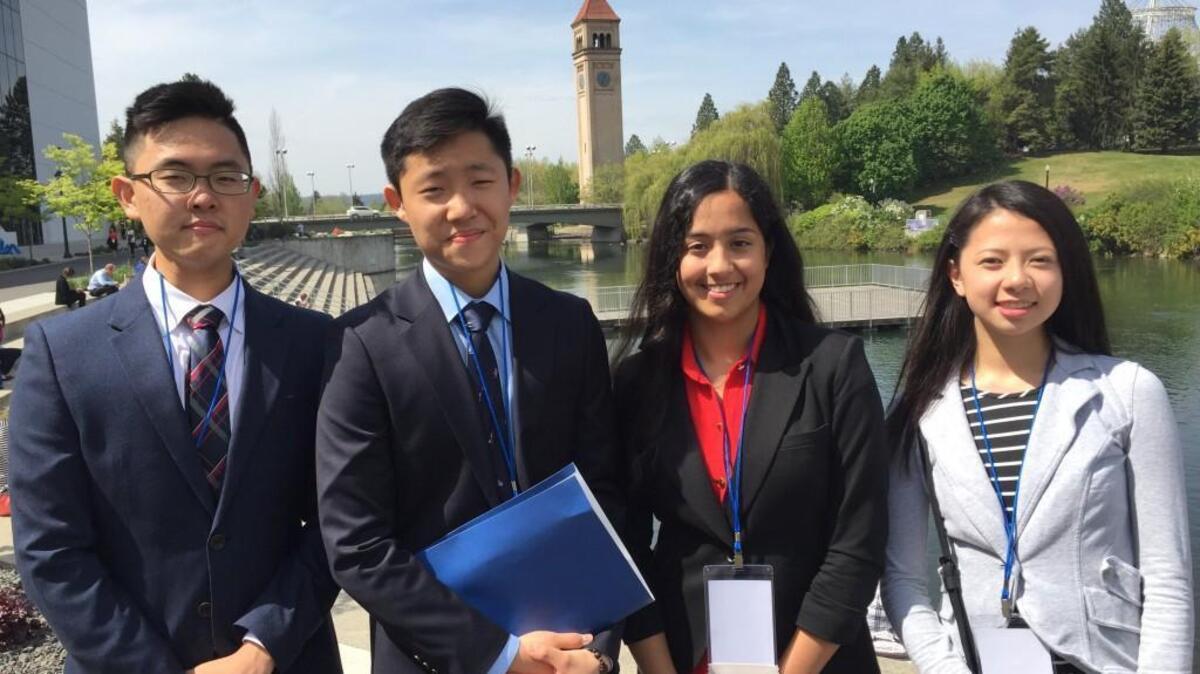 Bellarmine students, from left, Jason Kim, Steve Kim, Zoey Suarez and Gabrielle Cua participated in Washington State Future Business Leaders of America conference.