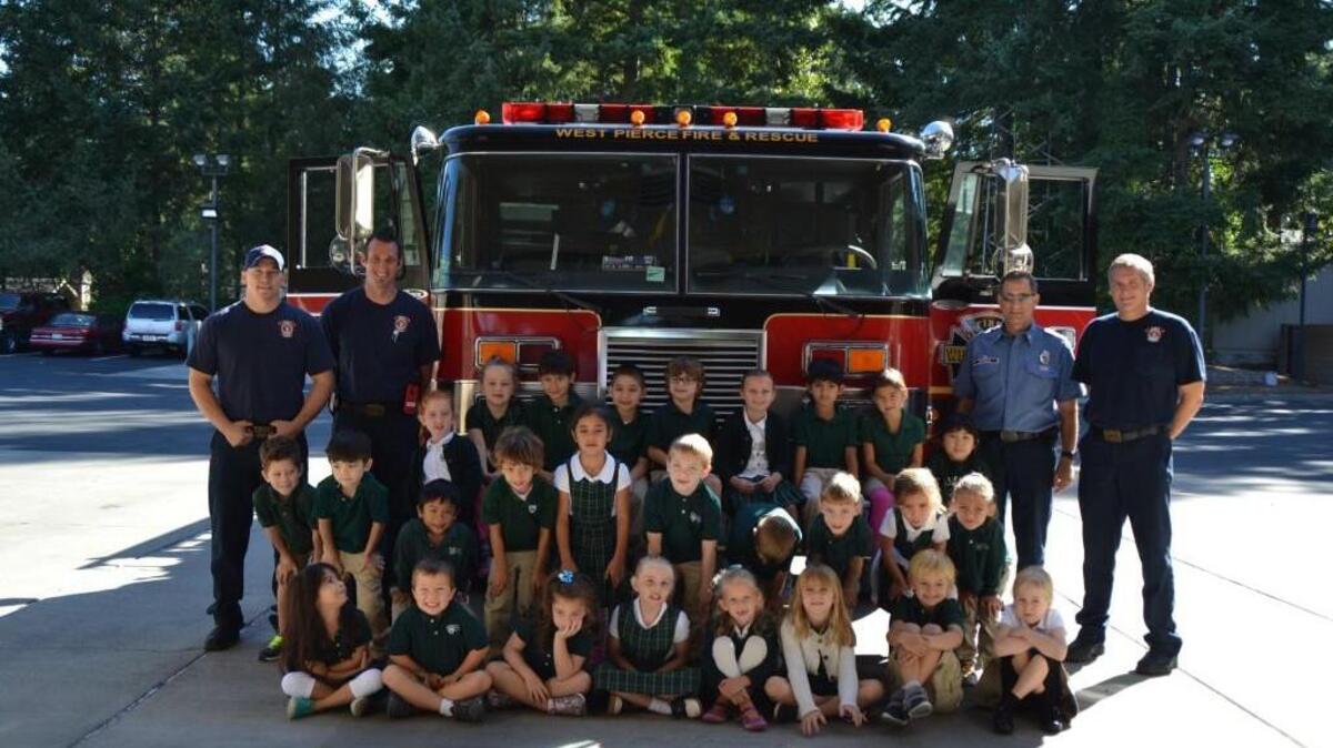 
Charles Wright kindergarteners visit firefighters in University Place.
