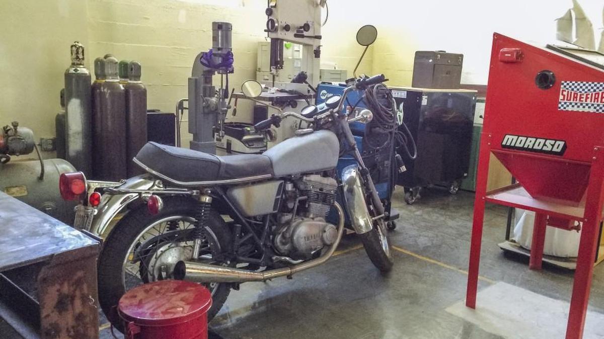 A motorcycle parked inside an industrial design lab at Tacoma’s new IDEA High School offers students a real-world design example. The school acronym stands for Industrial Design, Engineering and Art.