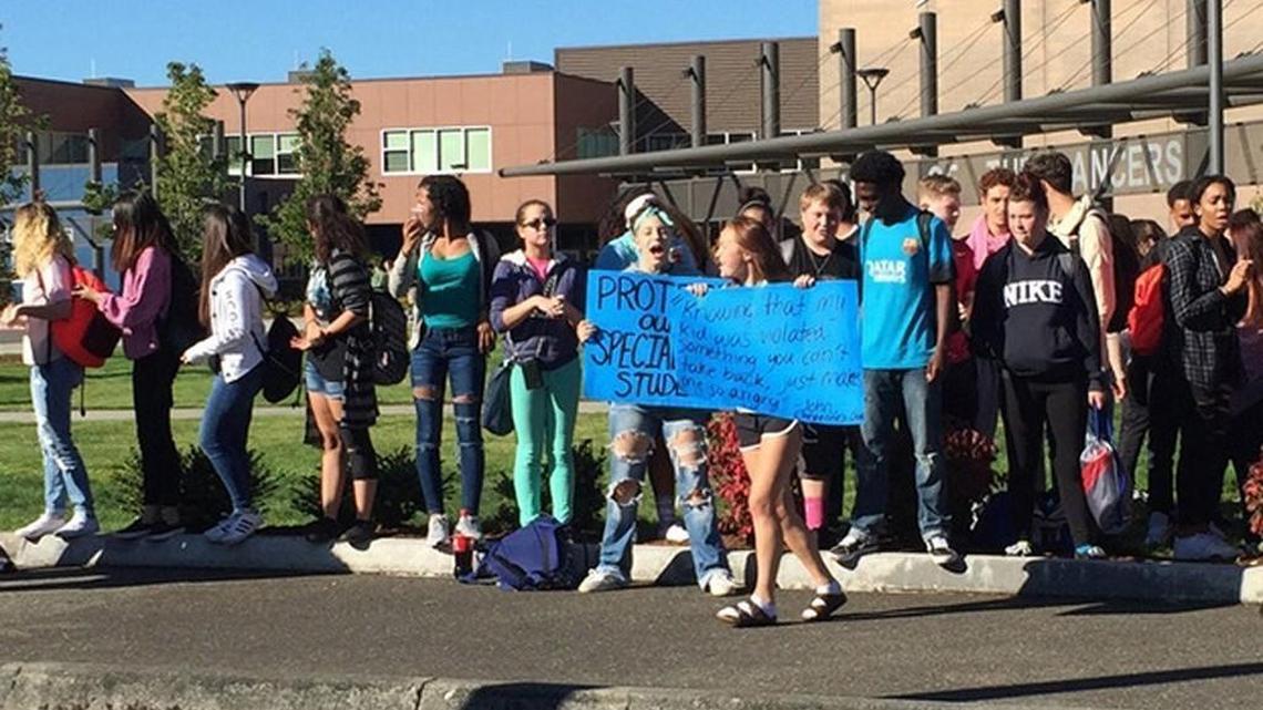 Lakes High students protest on Sept. 26, after an alleged on-campus sexual assault.