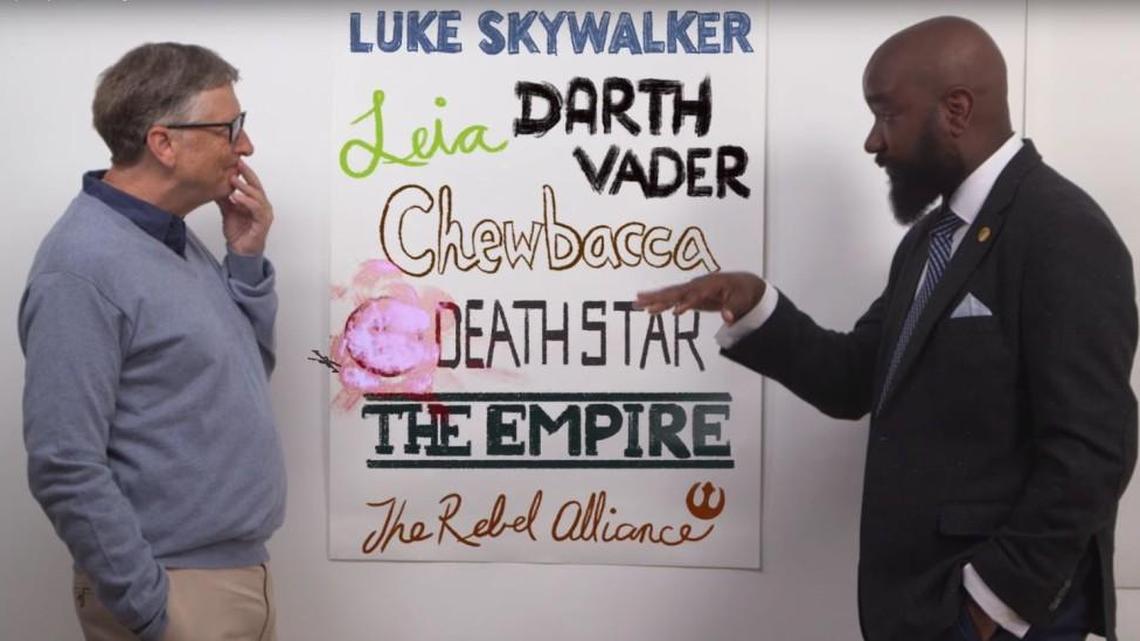 Nate Bowling, Washington state’s Teacher of the Year explains to Bill Gates how he uses the original Star Wars movies to help his students understand the three landmark moments in the history of America’s civil rights movement.