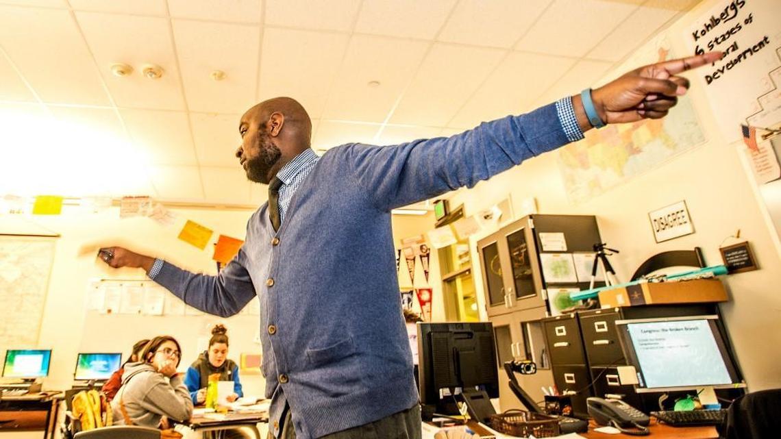 Nathan Gibbs-Bowling in his Lincoln High School classroom, December 2015.