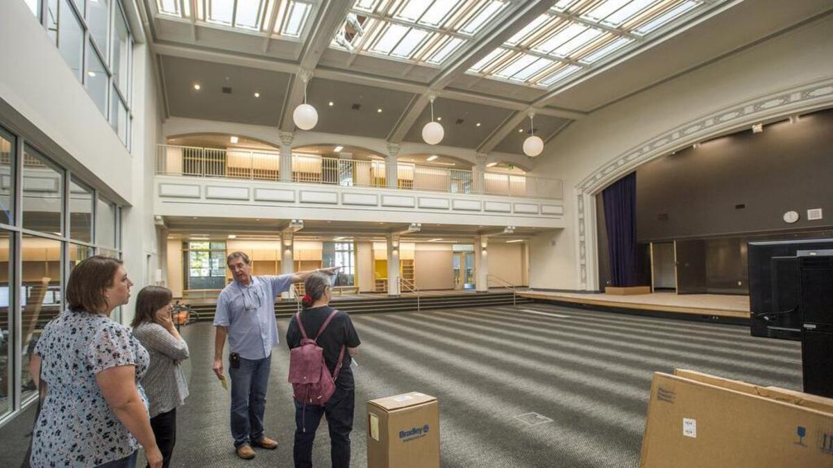 McCarver Square, the hub of McCarver Elementary School, will be a library and performance space. This photograph was taken Aug. 10 during a tour of the major renovation project.