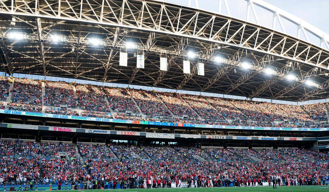 San Francisco 49ers fans dots the stands during the first quarter of the game between the Seattle Seahawks and the San Francisco 49ers at Lumen Field, on Thursday, Oct. 10, 2024, in Seattle, Wash.