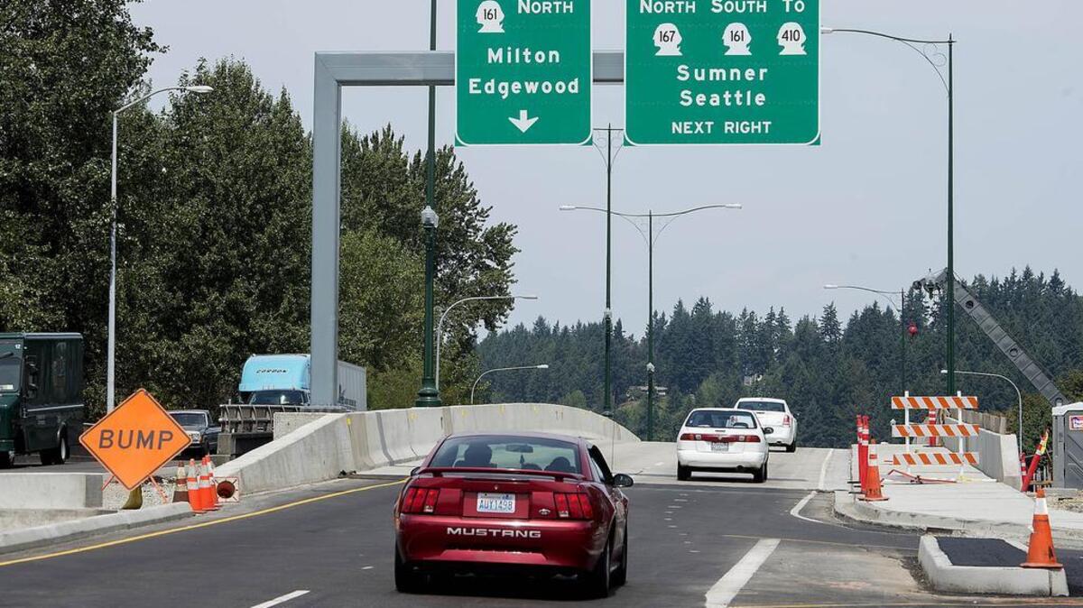 The state Legislature in 2019 sped up completion of the state Route 167 extension project from Puyallup to the Port of Tacoma. Traffic flows freely across the new northbound span of the state Route 167 Puyallup River Bridge on Tuesday, Aug. 11, 2015.