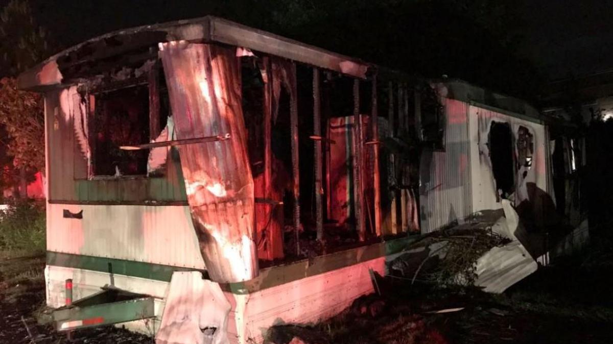 A man in his 60s was taken to Harborview Medical Center in Seattle after suffering burns and smoke inhalation in a fire that destroyed a Federal Way mobile home.