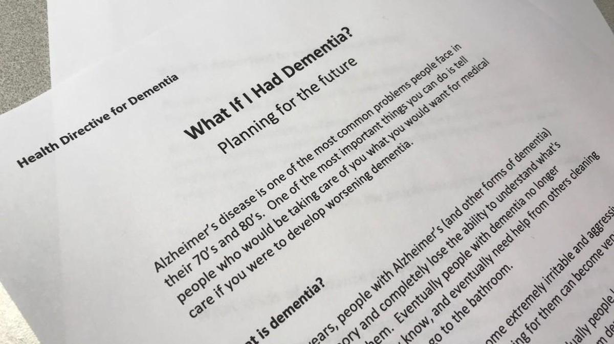 The Health Directive for Dementia is a five-page downloadable form designed to set goals for stages of dementia care.