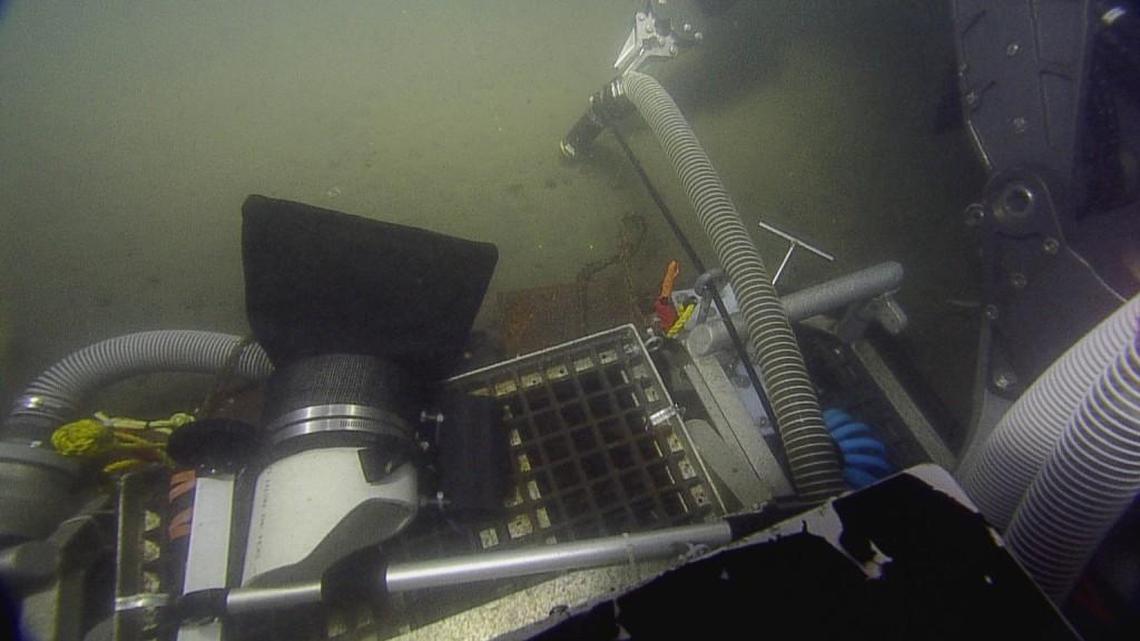 EV Nautilus used a vacuum hose deployed by an underwater robot to slurp up sediments samples from the seafloor off the Washington coast.
