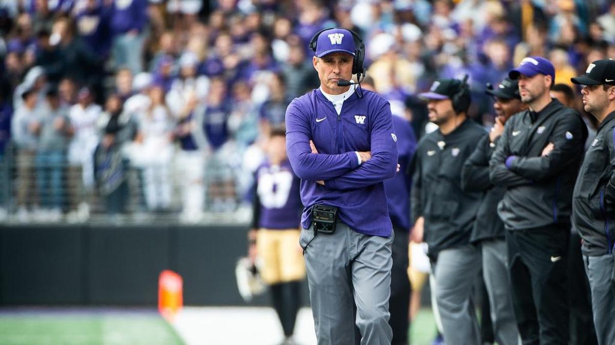 Washington Head Coach Chris Petersen walks the sideline during the game. The Washington Huskies played the Colorado Buffaloes in a NCAA football game at Husky Stadium in Seattle, Wash., on Saturday, Oct. 20, 2018.