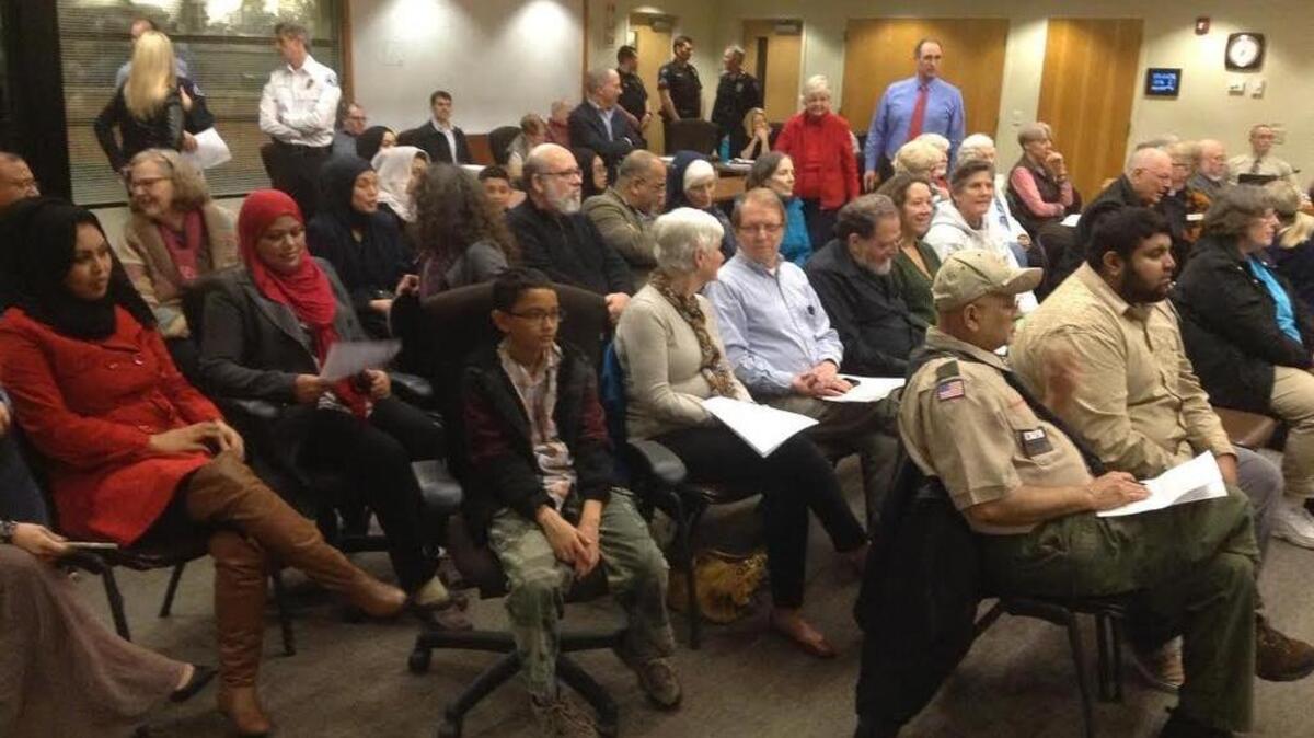 About 50 people attended Thursday’s Lacey City Council meeting, where several spoke out against comments council member Jason Hearn made on Facebook.
