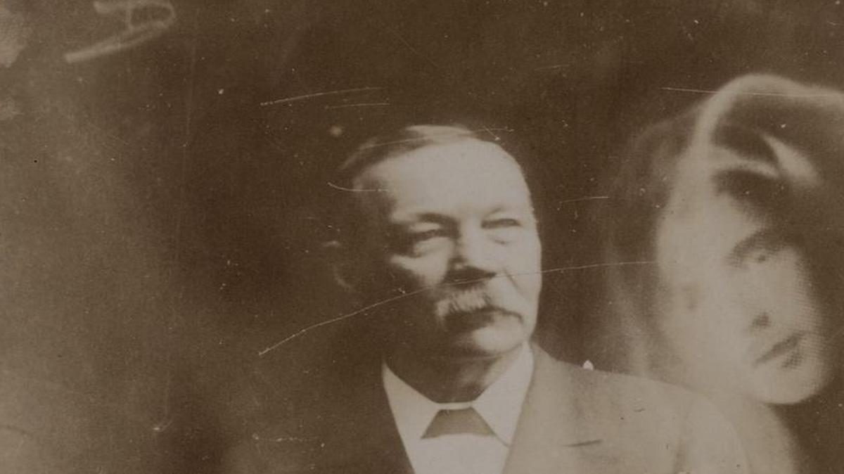 Arthur Conan Doyle in a “spirit photograph” purportedly with his deceased son, Kingsley.