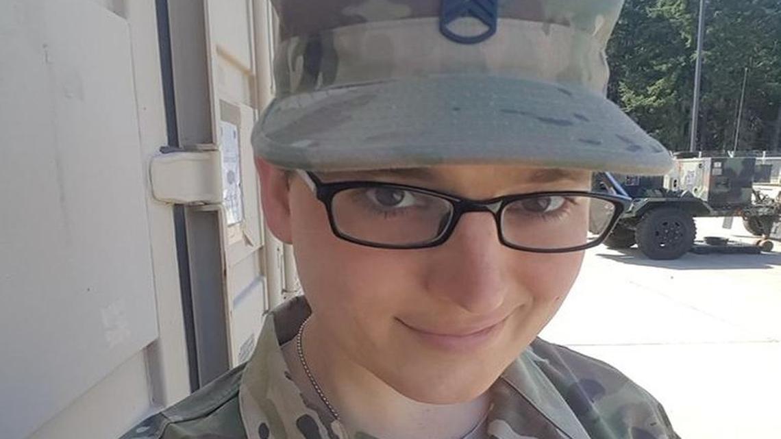 Cathrine Schmid, 33 and a soldier at Joint Base Lewis-McChord, is a plaintiff in a lawsuit filed by the Seattle-based Gender Justice League.