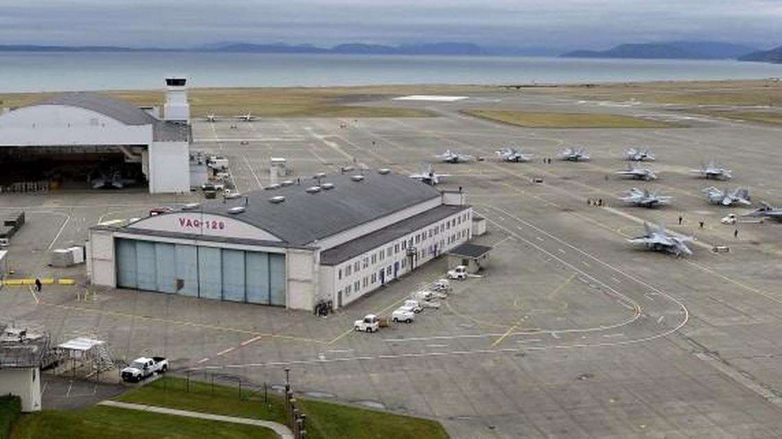 The Defense Department’s 2017 budget request includes $45 million to build a new maintenance hangar for EA-18 Growler jets at Naval Air Station Whidbey Island, shown here in December.