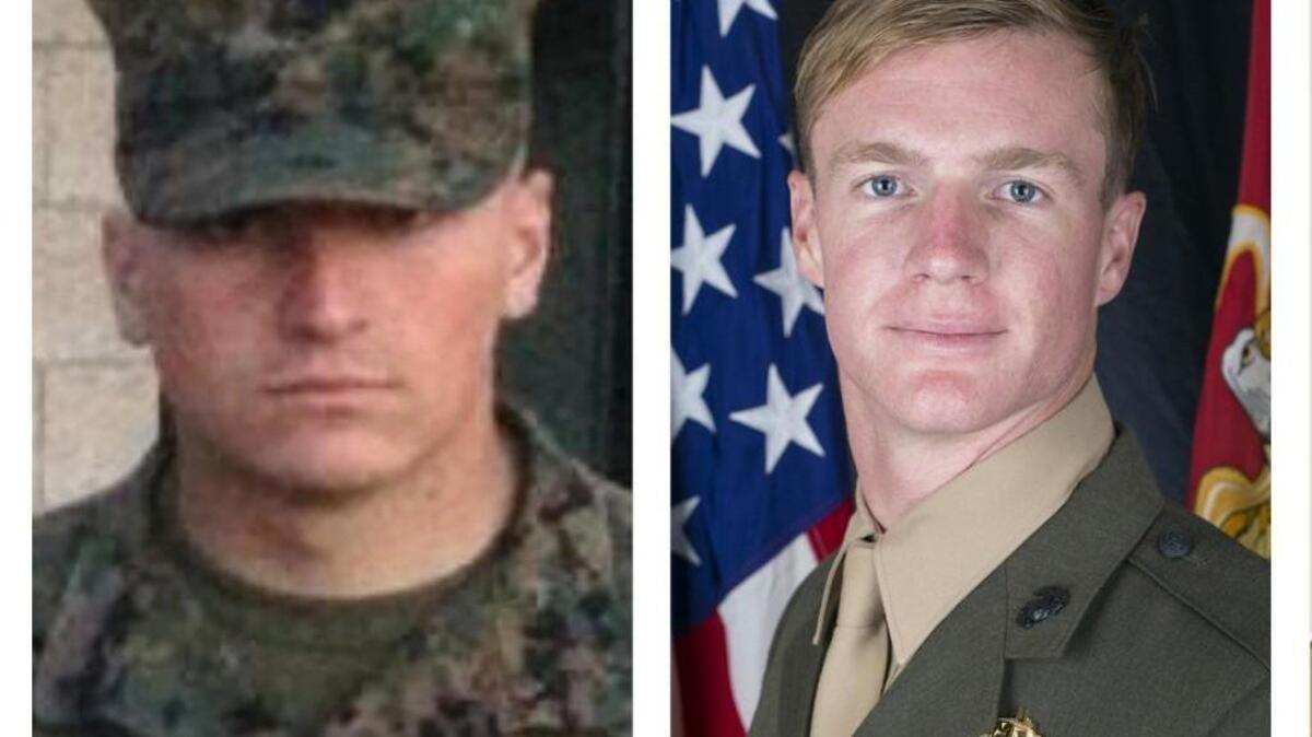 This combination of undated photos released by the U.S. Marine Corps shows Cpl. Collin Schaaff, left, and Sgt. Dietrich Schmieman.