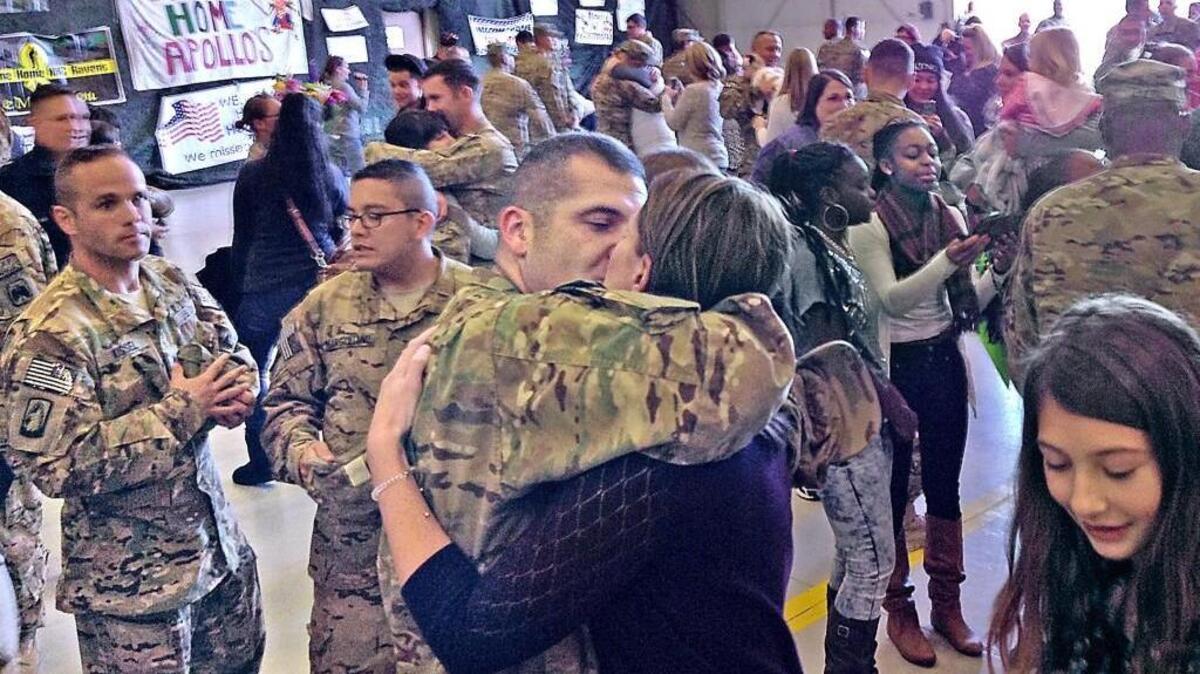 In 2014, families reunited with tears and hugs at Joint Base Lewis-McChord during the homecoming for the command team of the 16th Combat Aviation Brigade following the brigade’s last deployment to Afghanistan. The brigade recently arrived in Afghanistan for another deployment.
