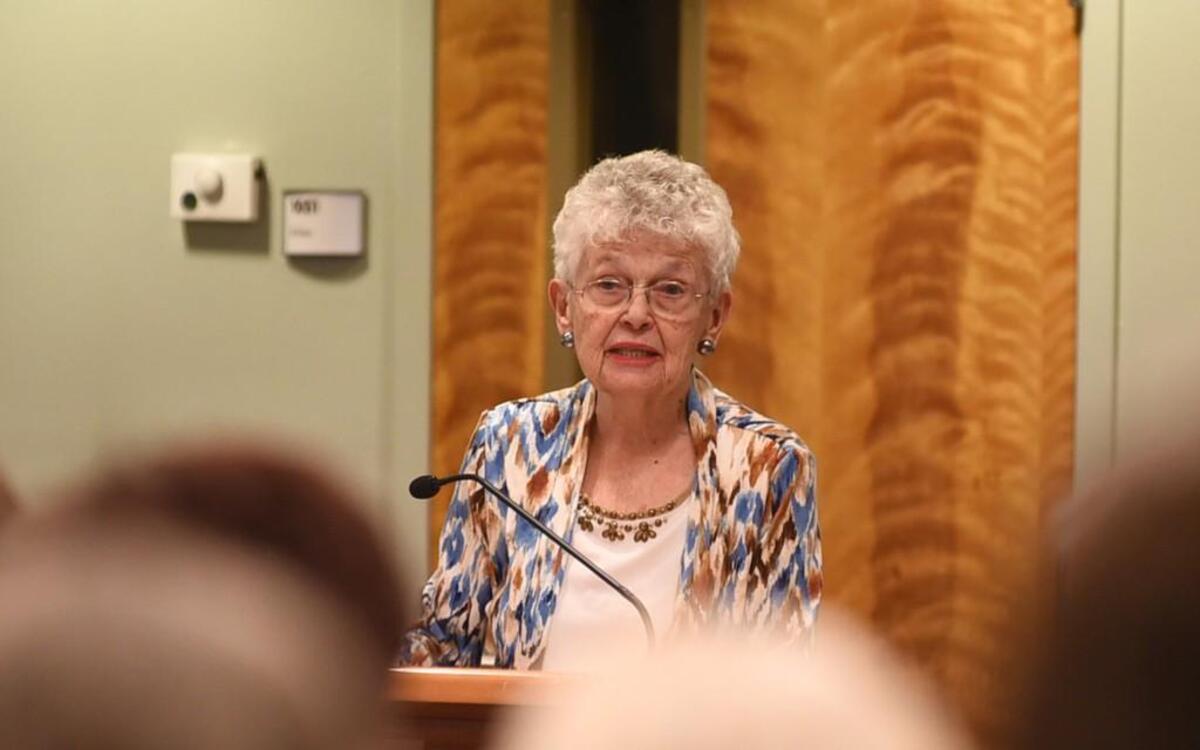 Opening testimony during a May 17 appeal hearing of a senior housing project in Lacey at Lacey City Hall. Longtime resident Shirley Dziedzic voices concerns about the facility’s impact to her neighborhood.