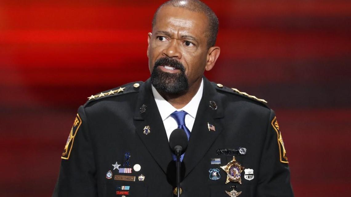 This July 18, 2016 photo shows David Clarke Jr. speaking at the Republican National Convention in Cleveland. The former Milwaukee County Sheriff will be the keynote speaker at the Pierce County Republican Party’s Lincoln Day Dinner in March.
