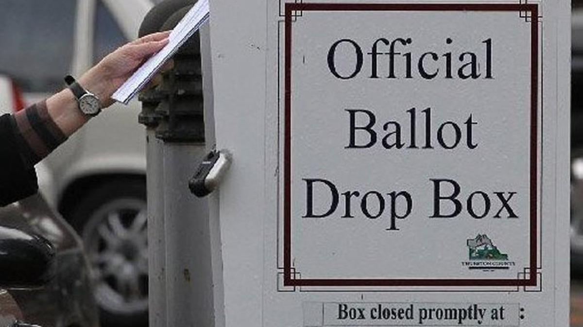 The ballot drop-off box at the Thurston County Courthouse.