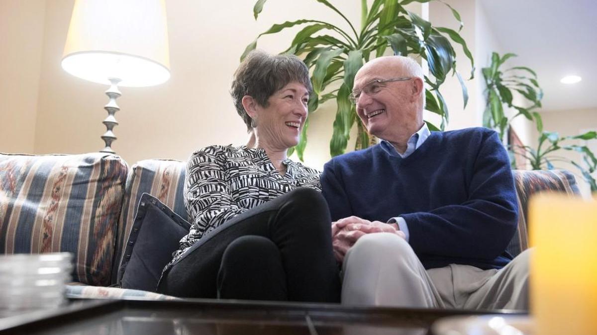 Jean McGuire says she is “Oh, so thankful,” to have her husband Mike McGuire by her side this Thanksgiving. He suffered a heart attack during the couple’s daily walk at Chambers Bay last month. A passing jogger performed CPR to help keep Mike McGuire alive long enough for doctors to save his life. The couple is shown at their home in University Place on Tuesday, Nov. 21, 2017.