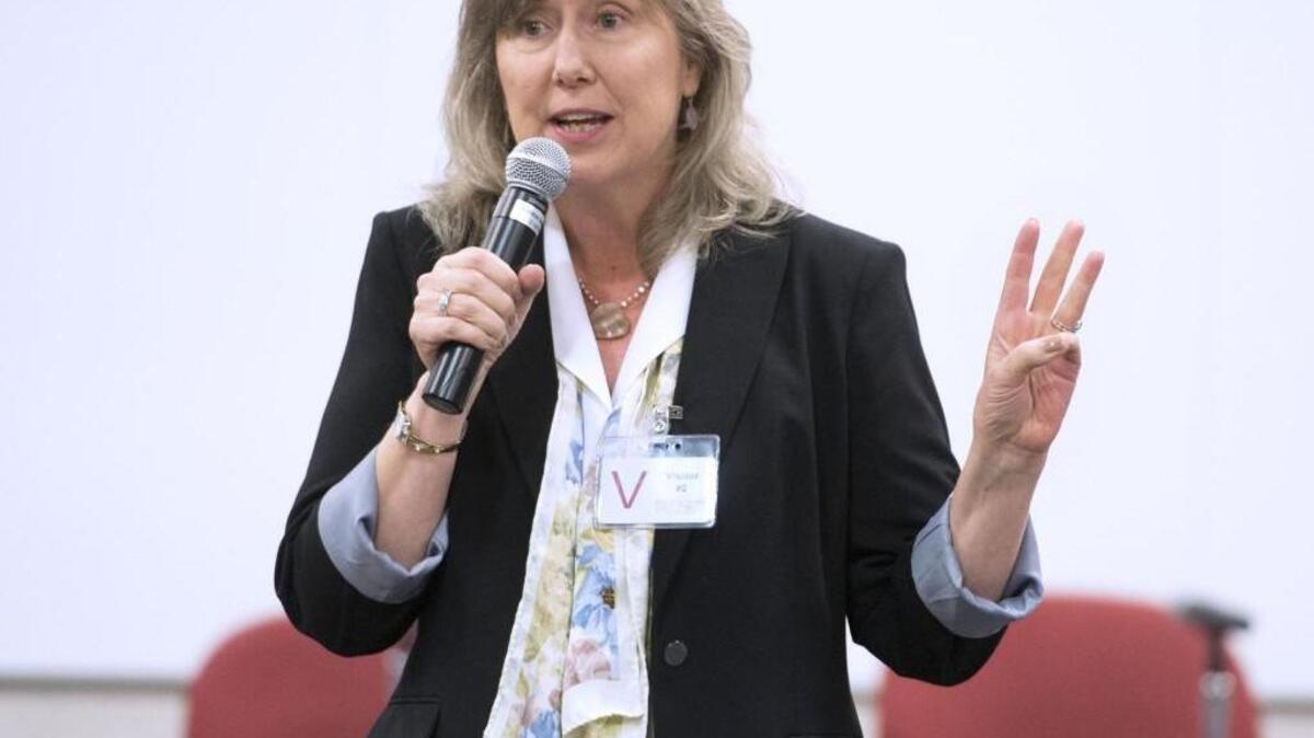 Susan Dreier, then a candidate for the Pierce Transit CEO position, meets the public during an open forum in at the Pierce Transit Training Center in Lakewood on Wednesday, April 1, 2015.