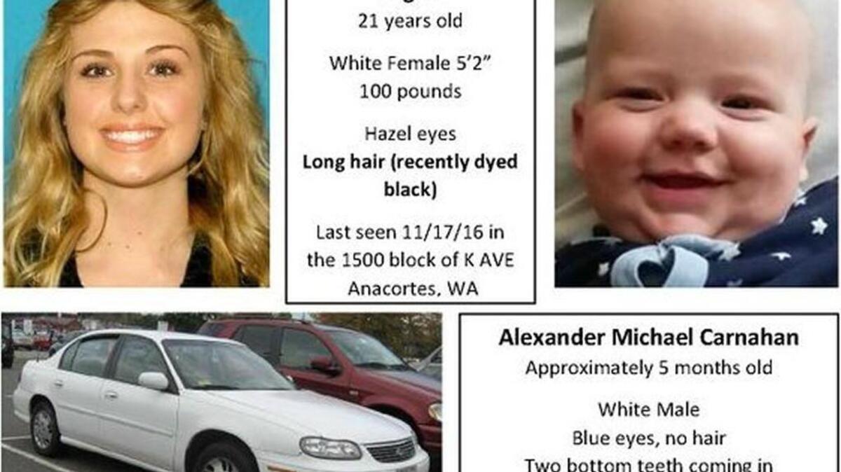 The Anacortes Police Department reports that Elizabeth Brooke Rogers and her infant son, Alexander, have not been seen or heard from since Nov. 17.