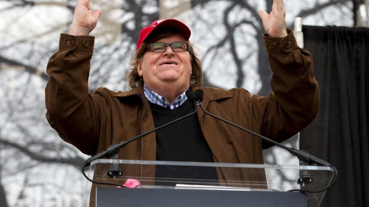 Film director Michael Moore speaks to the crowd during the women’s march rally on in January in Washington. Moore has launched Trumpileaks, a website through which people can securely communicate information Moore hopes will be incriminating for President Donald Trump.