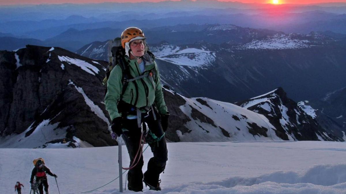 Sally Jewell leads five women up the Emmons Glacier toward the top of Mt. Rainier on July 9, 2010. The former U.S. Secretary of the Interior and REI CEO will give the commencement address to the Class of 2018 at the University of Puget Sound on May 13.
